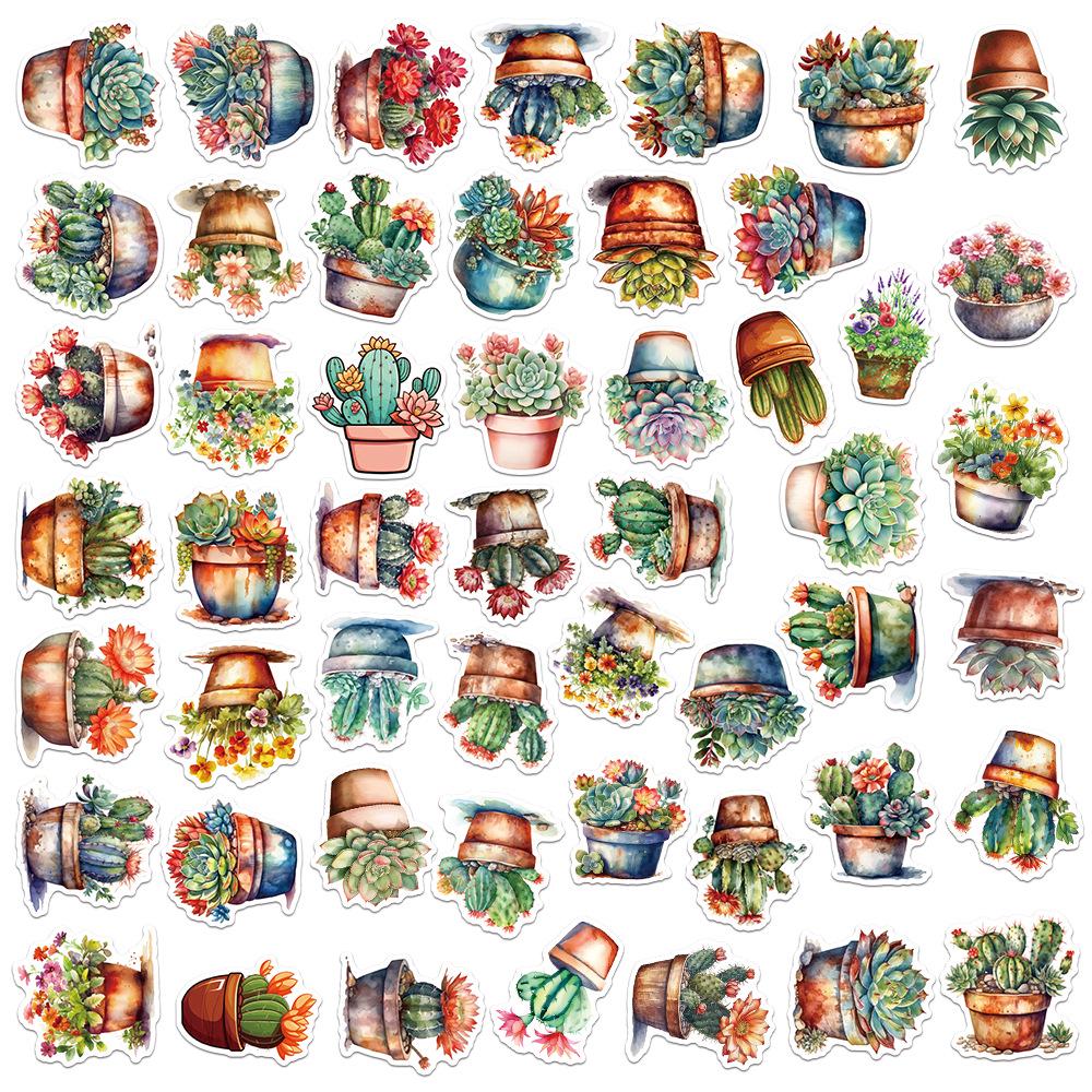 

51 Plant Potted Cartoon Stationery Waterproof Decorative Stickers for Water Cup & Suitcase