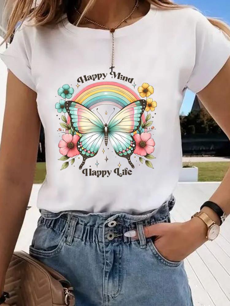 (Asian Size) leopard butterfly Clothing Graphic Tee Women's Top Print O-neck Fashion Female Casual T Short Sleeve T-shirts