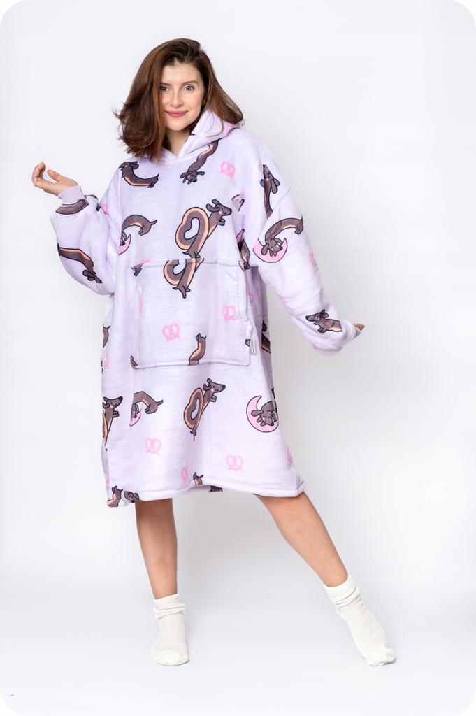 Blanket Sweatshirt Oversize Warm Thick Blanket Sweatshirt 2in1 Dachshunds Furry [Kb-W39]
