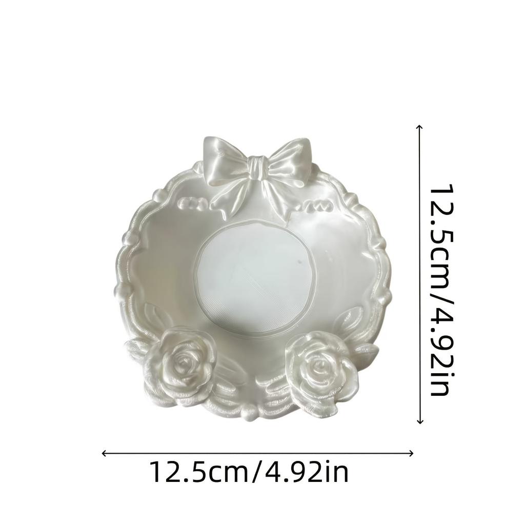 1Pc 3D Printed Pearl White Bow Rose Tray Vintage Embossed French Light Luxury Jewelry Storage Tray Dressing Table Decorative Plate, Rose Bow