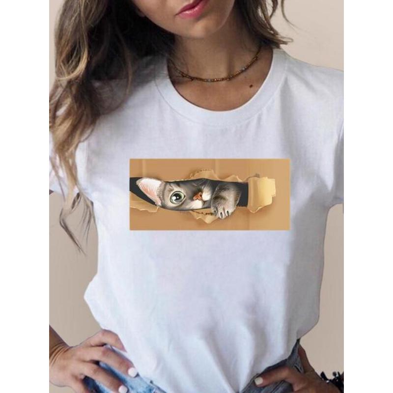 Imprimat T Moda 3D Pisică Tendință minunată Îmbrăcăminte pentru femei drăguță Haine cu mânecă scurtă Tricouri de vară Tricou grafic pentru femei