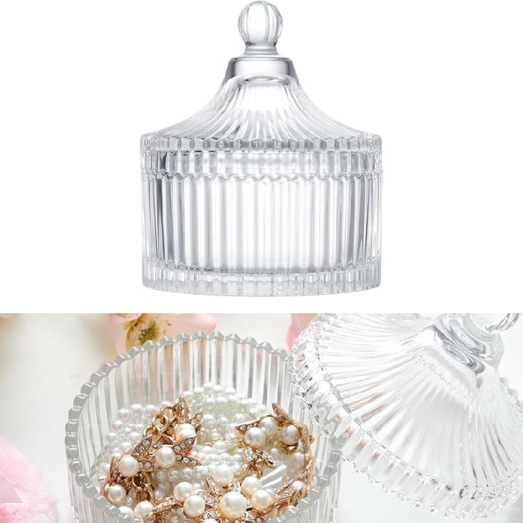 Fashionable Glass Storage Box with 3 Soft Body Powders Puff for Neat and Tidying Space Saving Designs Daily Use