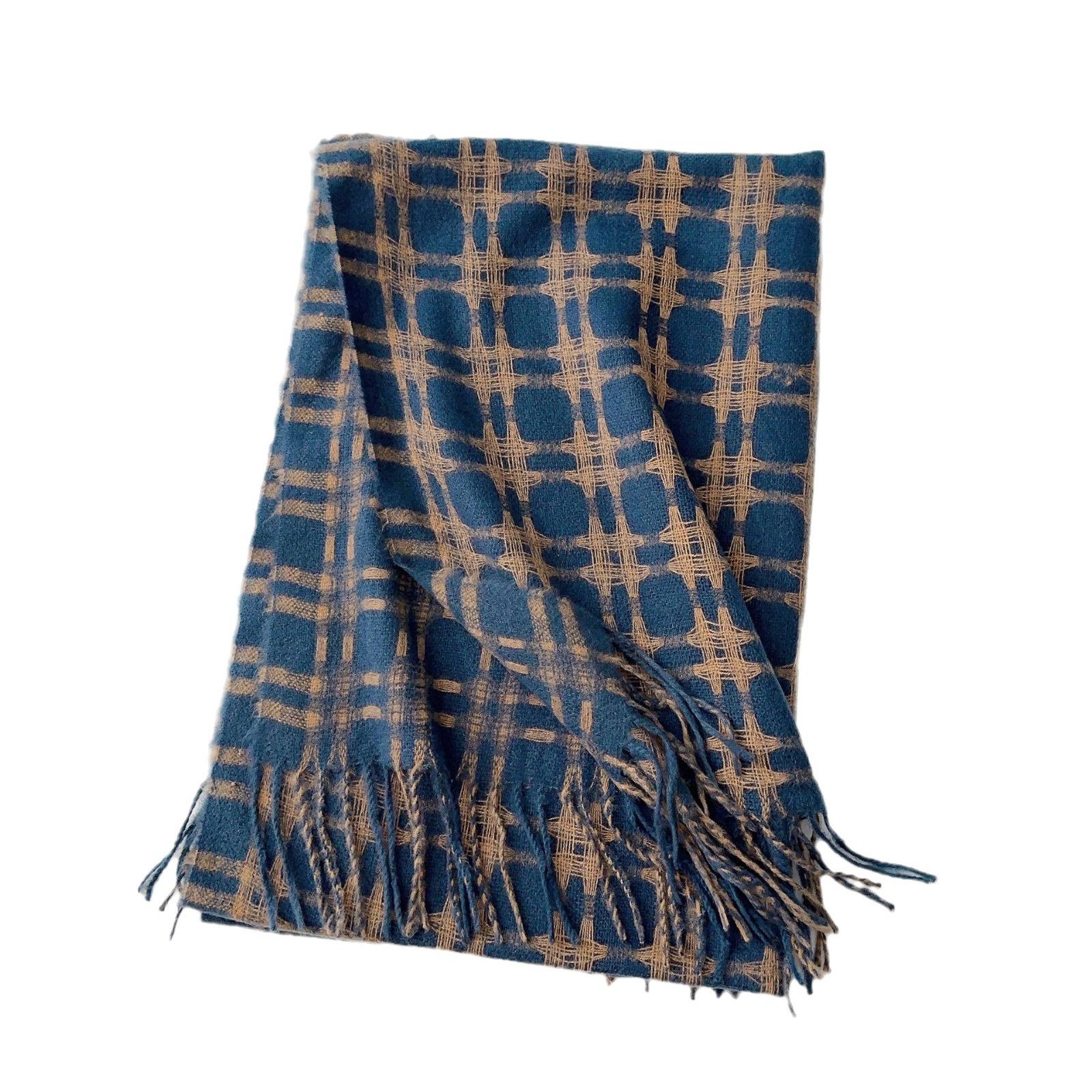 Осенне-зимний новый синий универсальный белый высококачественный клетчатый искусственный — фото 5