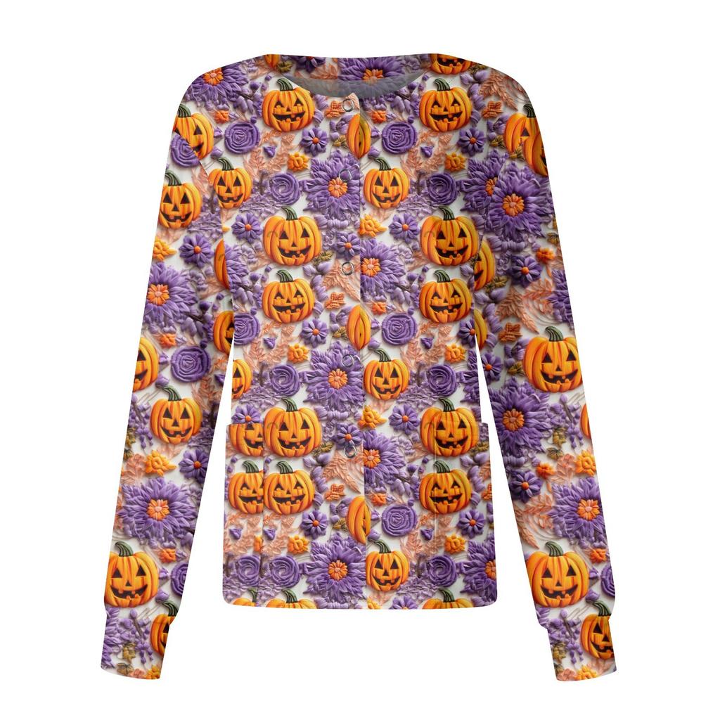 Women Long Sleeve Pattern Pocket Working Stand-up Collar Single-breasted Protective Overalls Cardigan Jacket Top