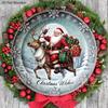 Rustikales Weihnachts-Holzschild mit Weihnachtsmann- und Elchmuster - Navidad Rundes Schild für Haustür, Wandbehang-Dekor - Idealer Weihnachtsschmuck