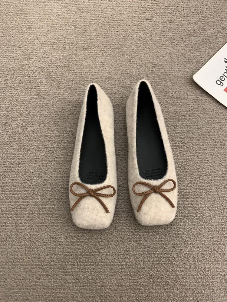 Gentle fairy wind bow shallow mouth single shoes autumn new ballet shoes soft-soled beanie shoes flat-soled ladyshoes