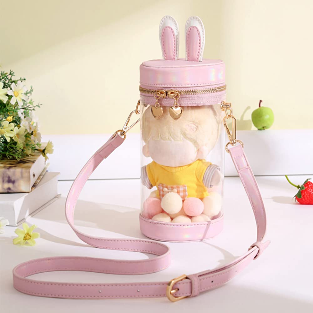 [YUYAKESHI] Ita-bag Show Bag, Shoulder Bag, Event Bag, Plush Toy, Rabbit Ears, 2-Way, Transparent Bag, Mini Pouch, Cylindrical Bag with Lid (Pink,