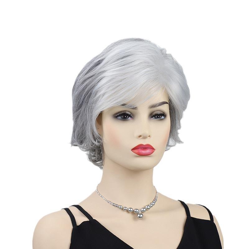 Synthetic Short Grey Wig for Women Natural Curly Wigs with Bangs Grandmother Gifts Old Lady Costume Daily Cosplay Grandma Use
