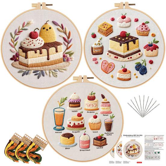 1 Set Cake Embroidery Kit with Hoop Threads Needles Pre-Stamped Dessert Cross Stitch Craft