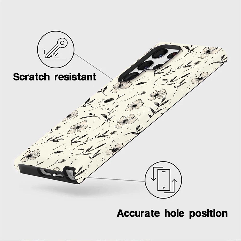 Minimal black and white line draft flower S25Plus film mobile phone case S22ultra anti-drop protective case
