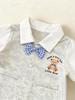 Summer Gentleman Short-Sleeve Baby Romper for Boys with Cute Bear, 100-Day Celebration