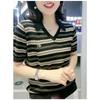 Short-sleeved T-shirt for Women's New Hot Summer Casual Versatile Tops for Mothers Age-reducing Fashionable Striped Polo Shirt
