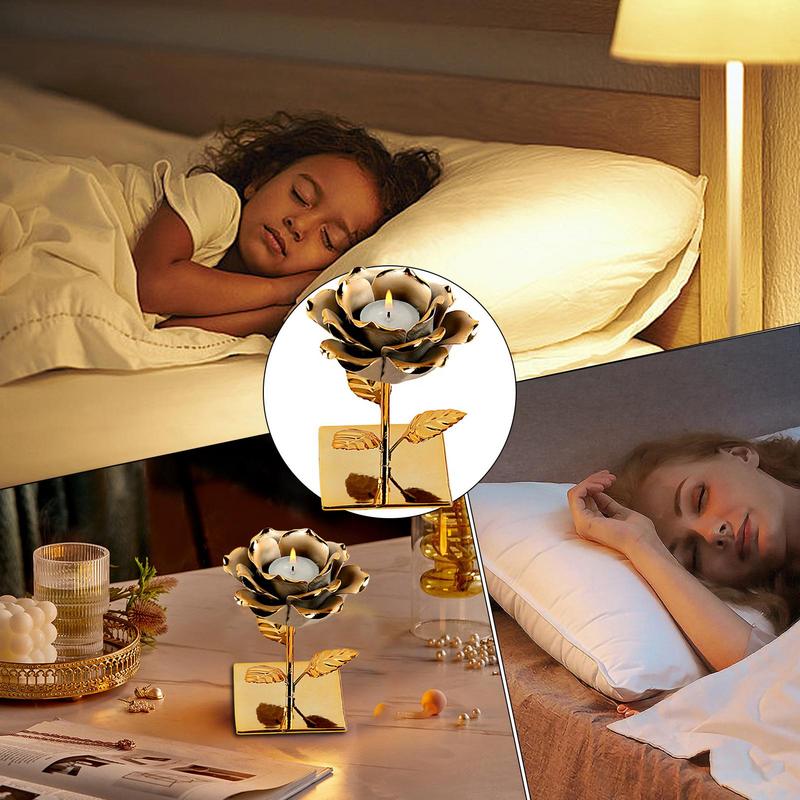 Romantic Rose Candle Holder With Base Rose Tea Lights Candle Holder Creative Iron Candle Cup Centerpiece for Home Anniversaries