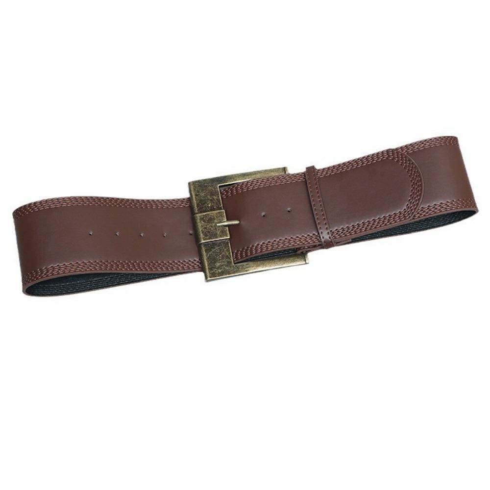 Coffee/Red Metal Buckle Wide Belt Y2K PU Leather Waistbands Retro Wide Waist Belt Woman Girl