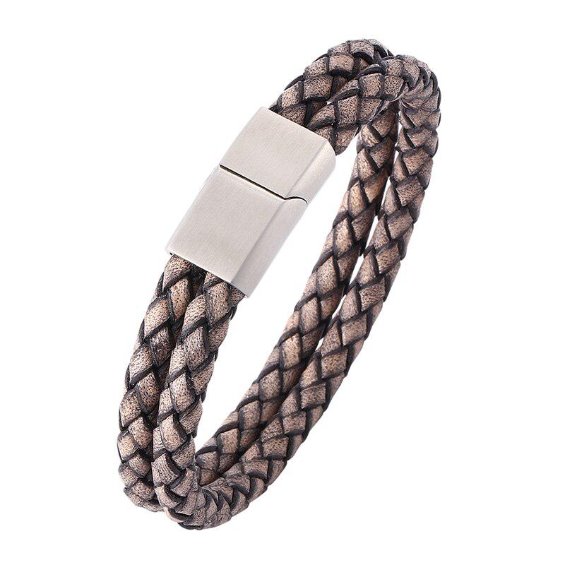 Fashion Men Bracelet Double Leather Bracelet Charm Wrist Band Vintage Male Female Jewelry Bangles Gift