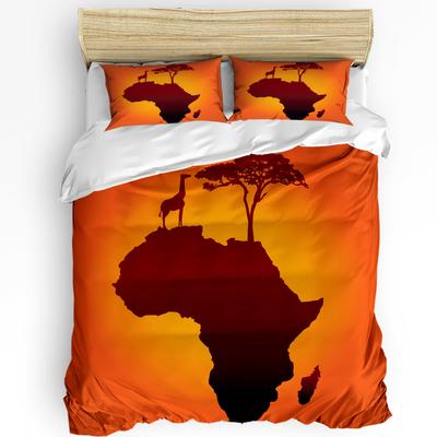 África Jirafa Árbol Silueta Atardecer Funda Nórdica Juego de Cama Ropa de Cama para el Hogar Funda de Edredón Fundas de Almohada Juego de Cama para Dormitorio Sin Sábana