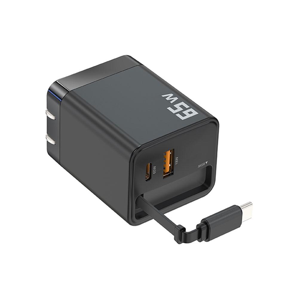 65W UK/US/EU GaN Phone Charger Adapter Built-in Retractable Charging Fast For IPhone Cable IPad E4S8