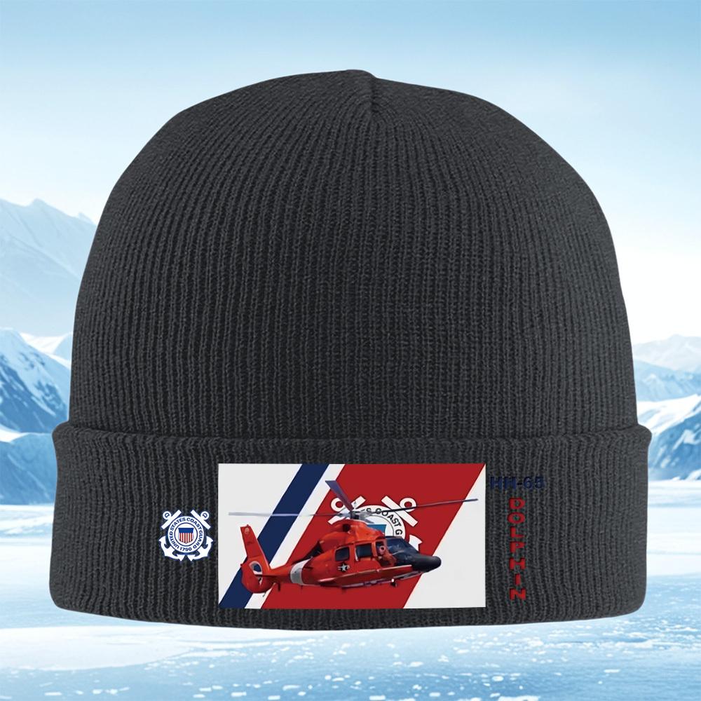 Coast Guard Helicopter and Flag Men Women Unisex Knitted Hat Beanie Pullover Cap Winter Thermal Warm Christmas Outdoor Cycling H