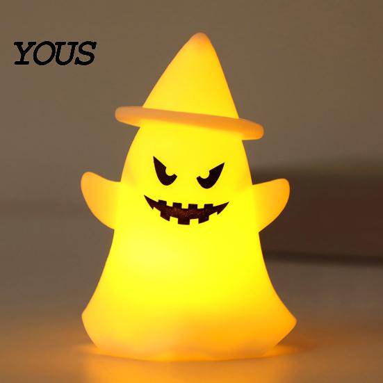 Battery Operated Ghost Light Halloween Witch Hat Light, Spooky LED Decorative Lamp, with Cartoon Night for Holiday Party Decor