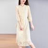 Women's Summer 2025 Slim Waist Embroidered Mulberry Silk Dress - Mid-Sleeve, Plus Size