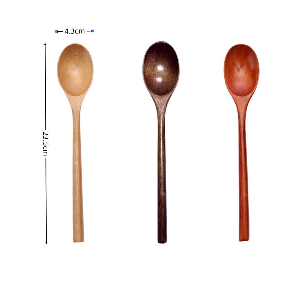 Japanese Style 23.5cm Wooden Spoon with Long, Half-Round Handle for Cooking and Stirring