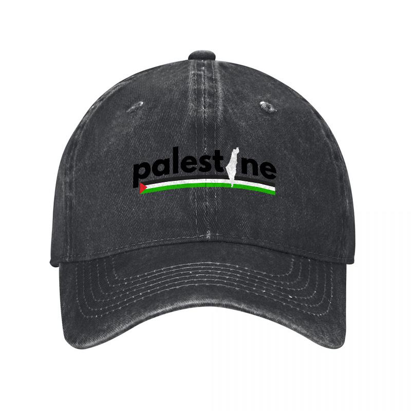 Palestine Flag Design Washed Canvas Baseball Cap Black Embroidered Logo Adjustable Fit Unisex Streetwear Hat