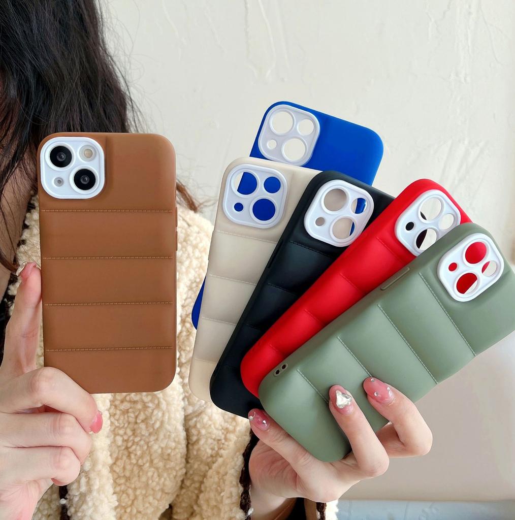 2023 New Down Jacket for iPhone 15 Case, 14PROMAX, 13 Back Airbag, Anti-Fall, Contrast Color Lens