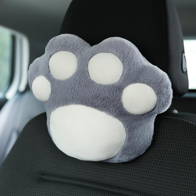 Cute Cat Paw Car Neck and Lumbar Support Headrest Pillow - Plush Backrest Decoration
