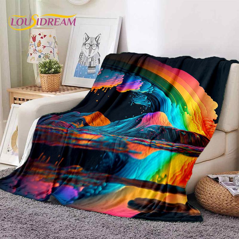 Rainbow Colour Illusion Cartoon Soft Flannel Blankets,Throw Blanket Comfortable Blanket for Picnic Beds Sofa Home Bedroom Gifts