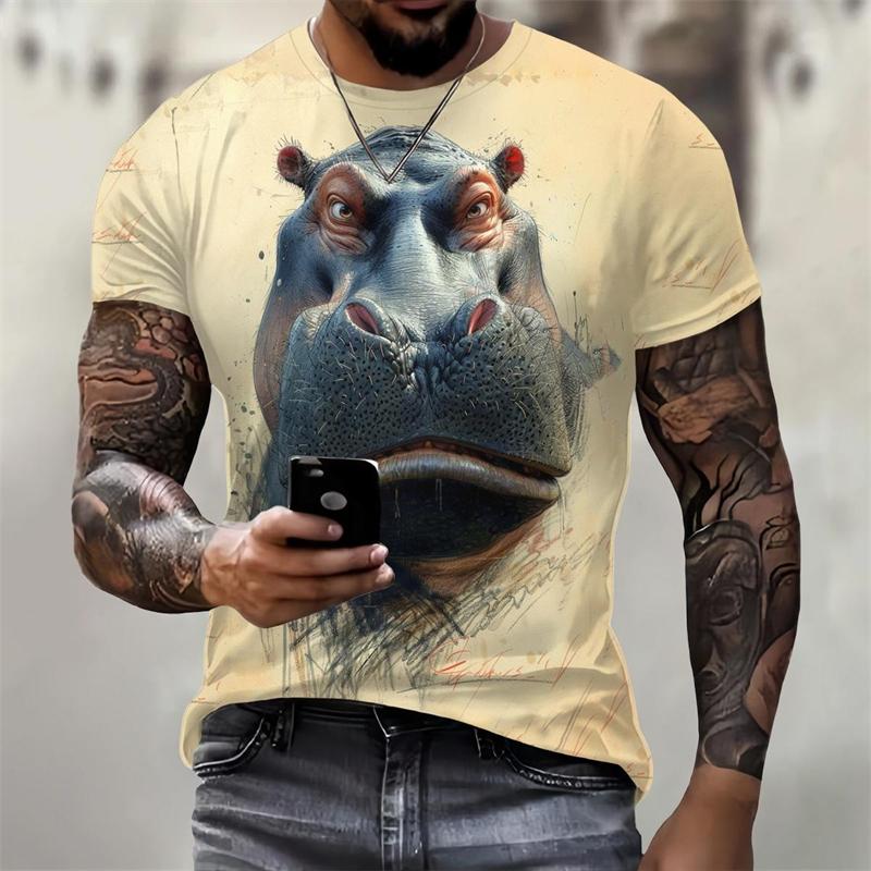 

Funny Hippo Humour Print T-shirt Men s Clothing Hip Hop Personality Streetwear Short Sleeve Tee Shirts Summer S