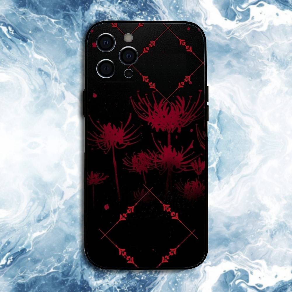 Red Spider Lily Flower of Hell Phone Case For iPhone17,16,15,14,13,12,11 Plus,Pro Max, Soft Silicone Black Cover