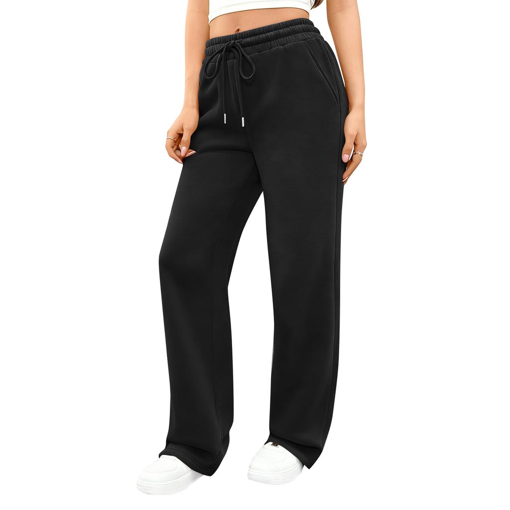Women's Wide Leg Track Pants Fleece Lined Loose Straight Casual Pants  Sports Jogger Pants With Pockets