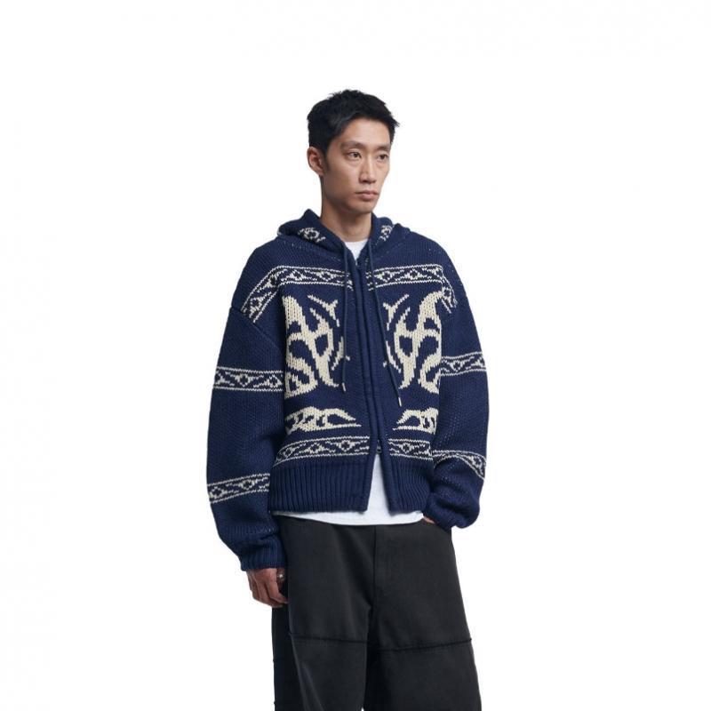 NOMANUAL 24fw Cowichan Kapuzen-Reißverschluss Jacke Marine