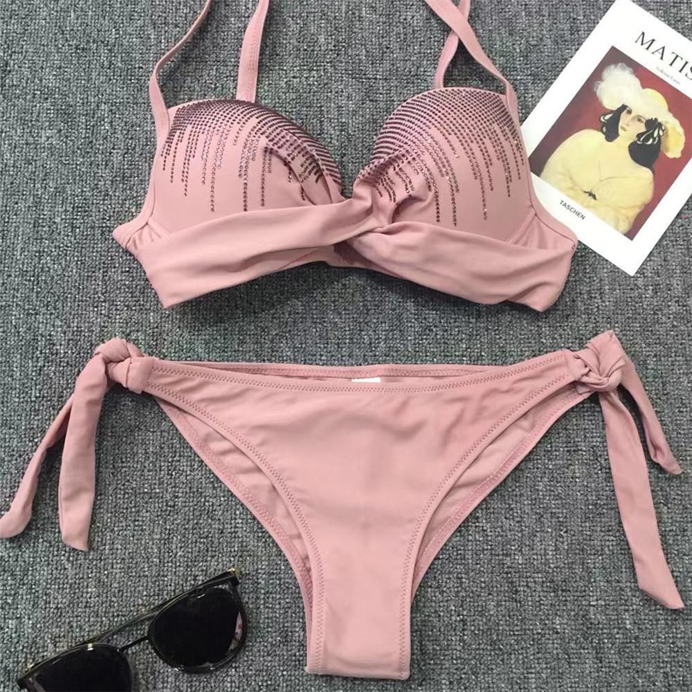 Stunning Diamond Push Up Bra Crystal Bikinis for Women Swimwear