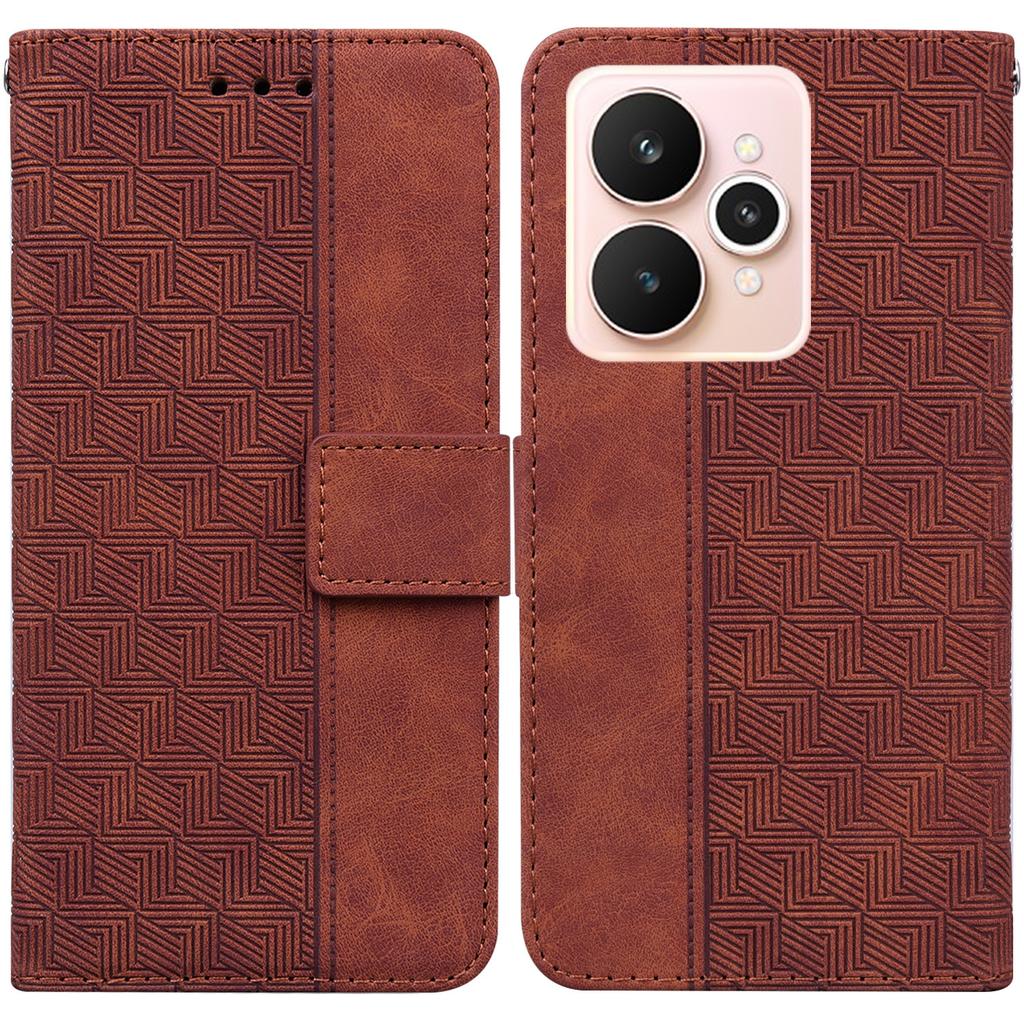 For Realme 15 Pro 5G/15 5G Case Geometry Pattern Leather Wallet Phone Cover with Wrist Strap
