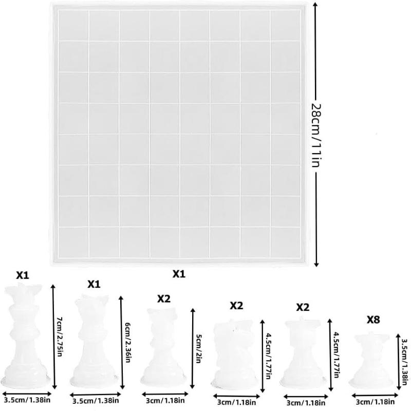 תבנית סט שחמט משרף עם לוח שחמט תבניות שרף סיליקון תבנית שרף שחמט תלת-ממדית ליצירה עצמית מתנה ליום הולדת