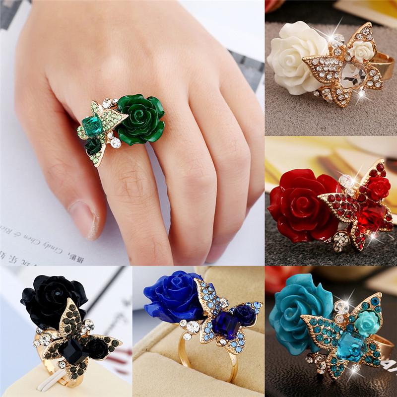 Adjustable Rose Butterfly Finger Ring Ring Engagement Jewelry