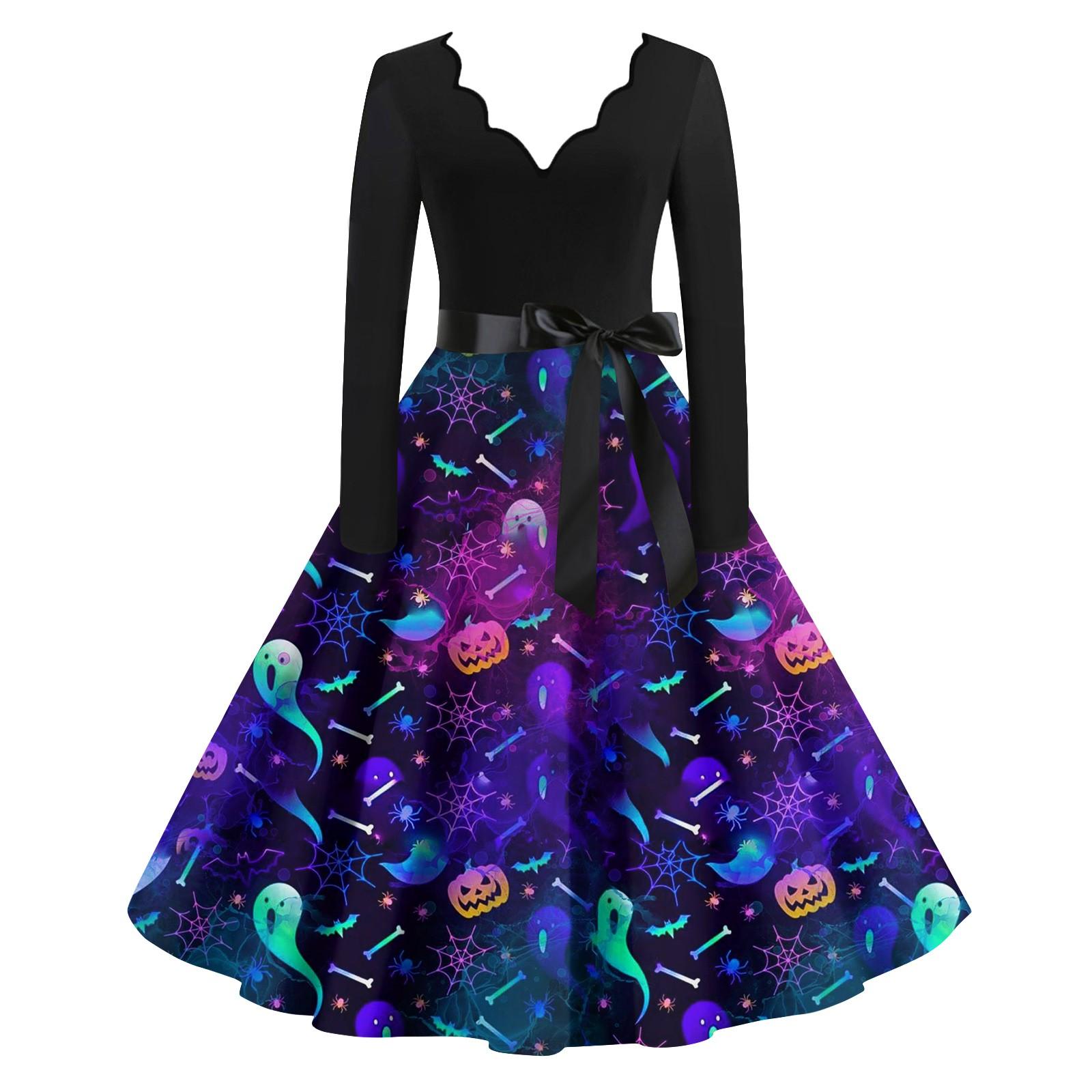 

Женские повседневные модные винтажные длинные платья с длинным рукавом на Хэллоуин и графическим принтом XXXXXL