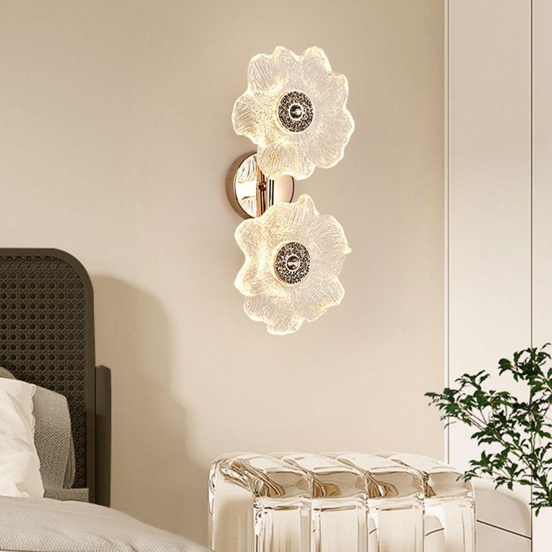 French Style Light Luxury Wall Lamp, Modern and Simple Living Room Atmosphere, Glass Flower Bedroom, Bedside Wall Hanging Lamp