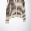 Women's Color Block Striped Knit Cardigan with Round Neck and Long Sleeves