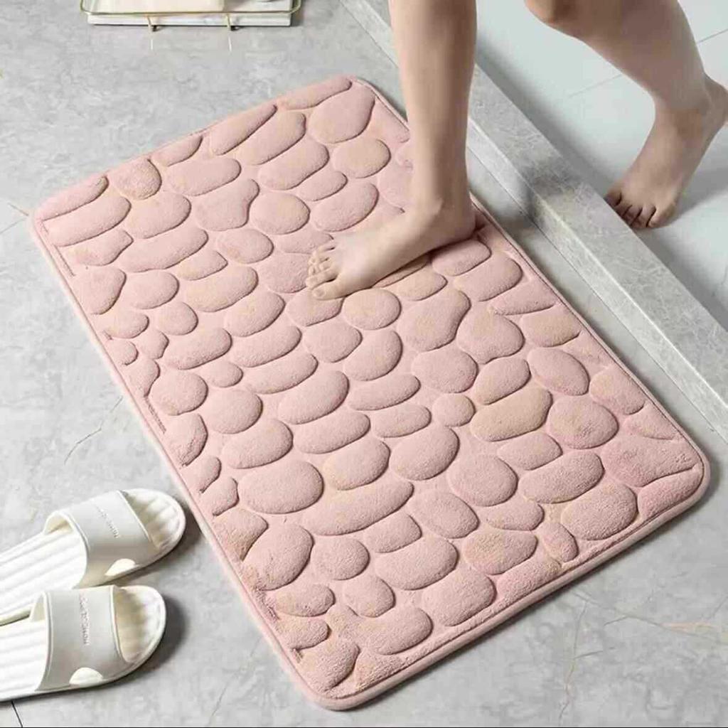 Embossed Cobblestone Rebound Fleece Bathroom Doormat - Water Absorbing Foot Pad