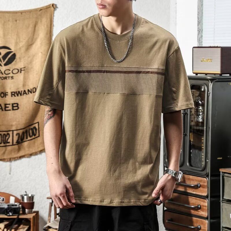 

American Retro Spliced T-shirts Men s Clothing Round Neck Casual Summer Stylish Patch Designs All-match Short Sleeve Pullovers XXXL дубильная кора