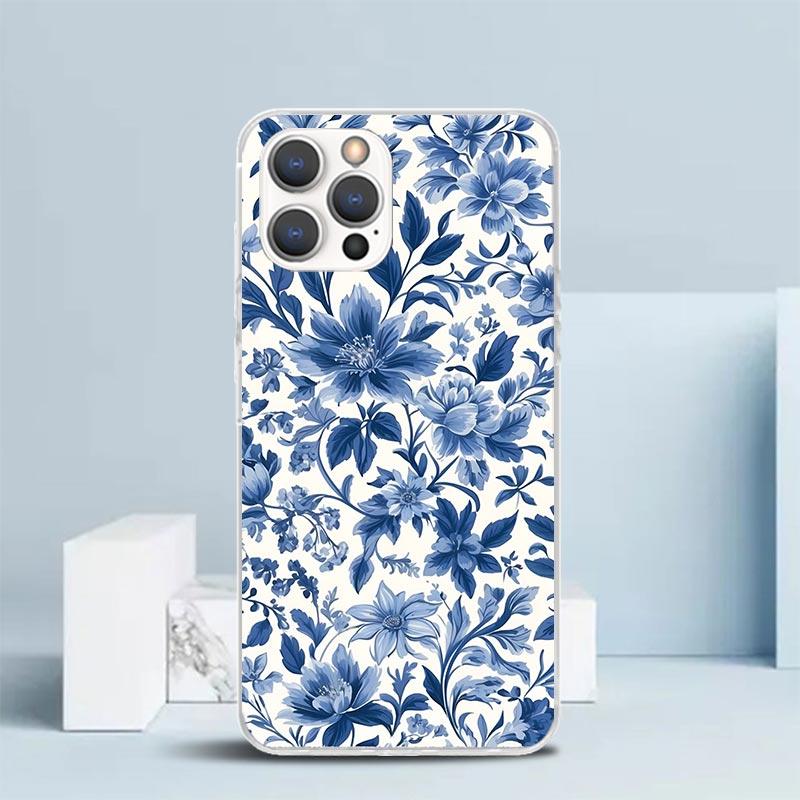 Blue And White Porcelain Soft Cover for iPhone 16 17 Air 15 14 Pro Max 16E Phone Case 13 Mini 12 11 7 SE 8 Print Pattern Fit Cas