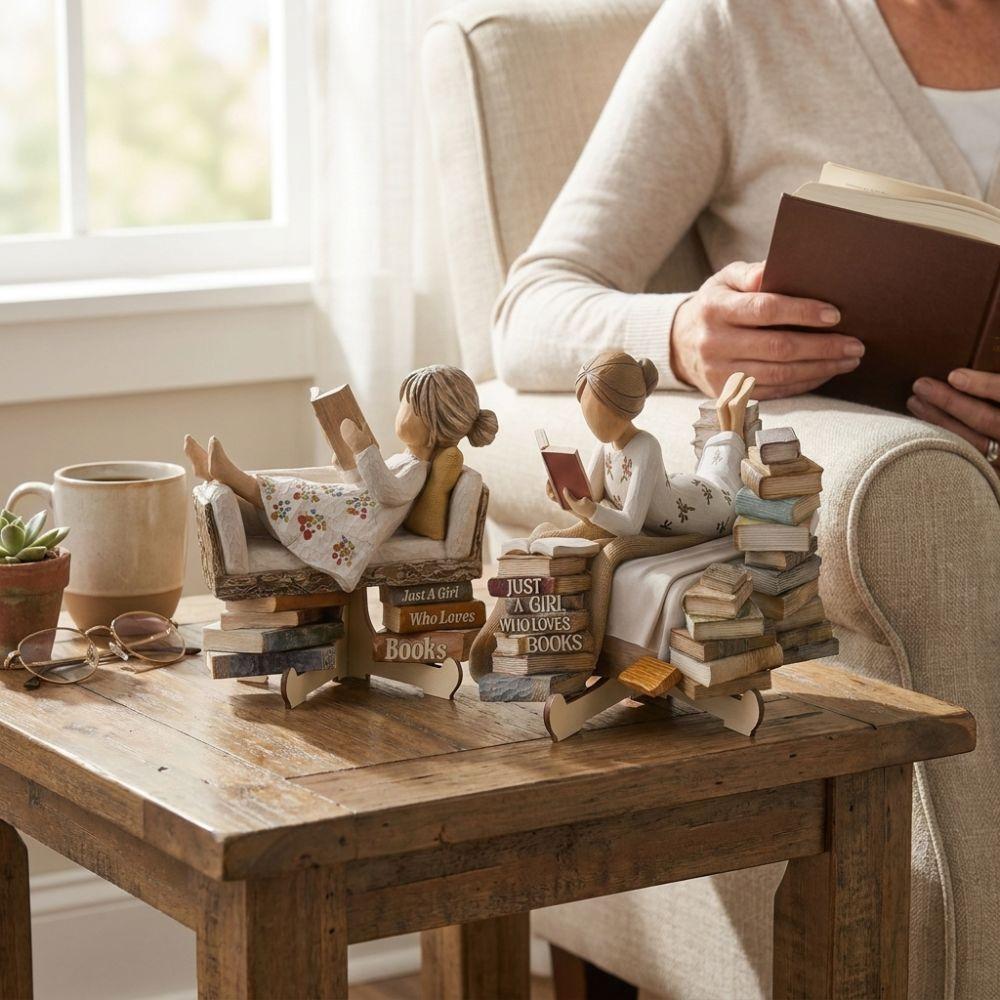 with Stand Book Lovers Statues Reading Tabletop Sign Living Room Bookcase