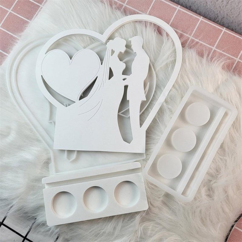 3D Candlestick Silicone Mold Couple Love Heart Candle Base Molds Gypsum Candle Holder Mould Home Decorations Moulds