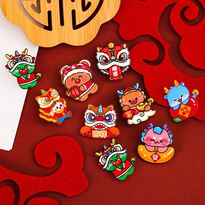 Loong Acrylic Spring Festival Pin Dancing Lion New Year Badge Jewelry Chinese Style Pin  Unisex