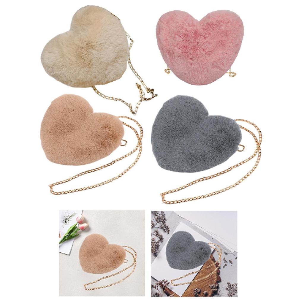 Fluffy Purse Crossbody Bag Clutch Purse Wallet Cute Fashion Tote Plush Handbag Heart Shaped Shoulder Bag Evening Bag Lightweight