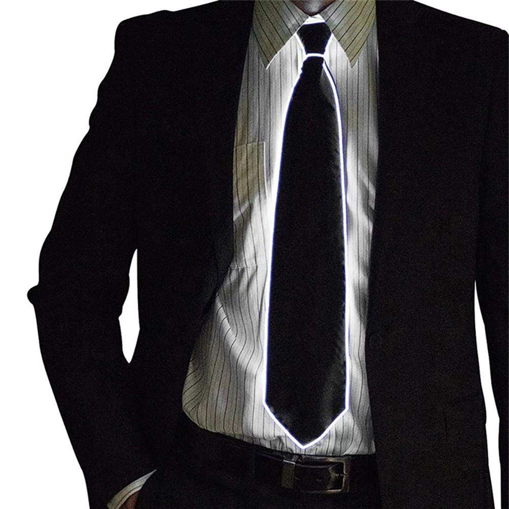 LED Light Up Tie, Glowing Tie, Light Up Tie, Luminous LED Tie, Adjustable Flashing LED Light Up Tie, Funny Light Up Tie for Men, Novelty Tie (White)
