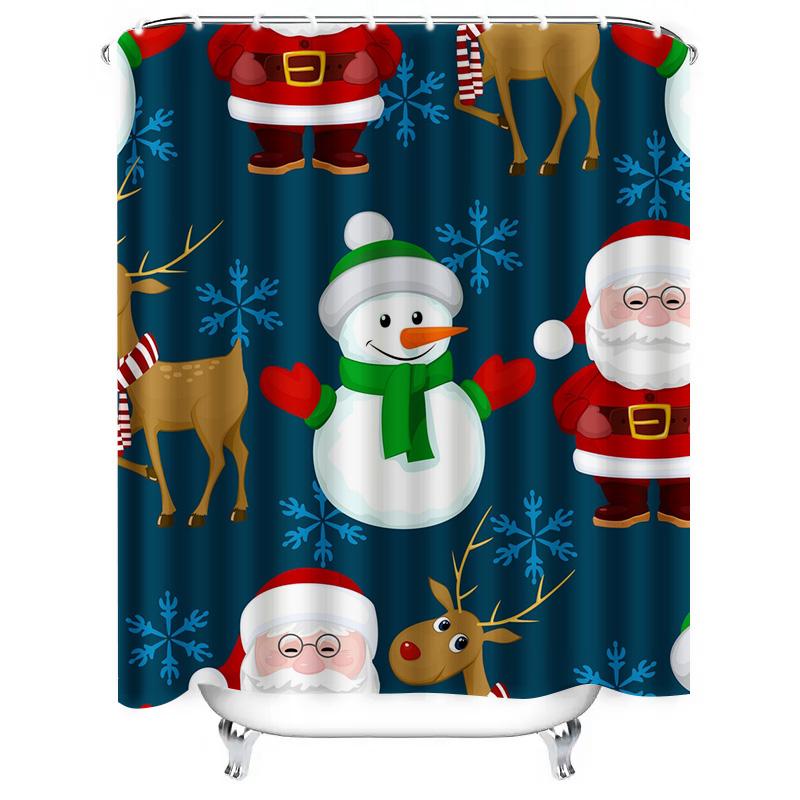 TU Christmas Shower Curtain Santa Claus Reindeer Holiday Bathroom Decor Festive Winter Themed Waterproof Fabric Home Decor Gift
