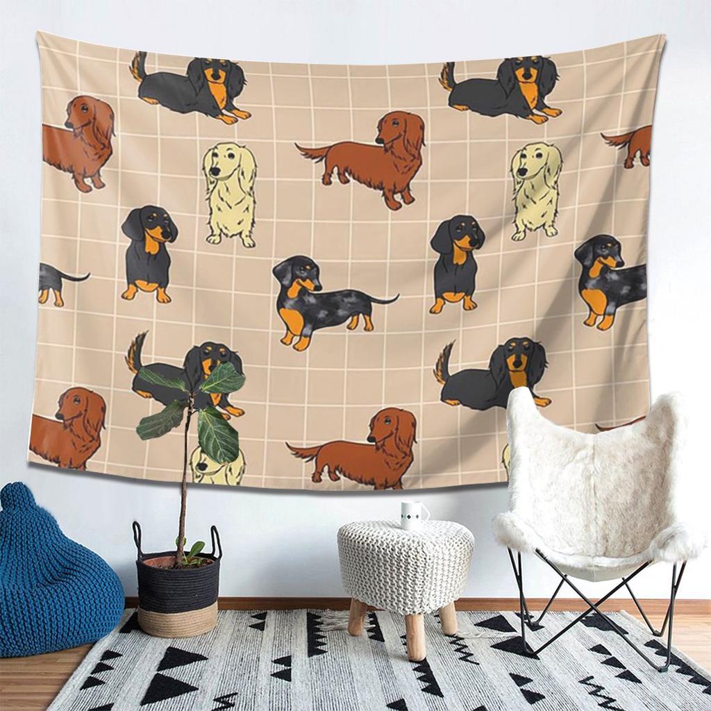 Dachshund Dog Tapestry Wall Hanging Aesthetic Home Decor Tapestries for Living Room Bedroom